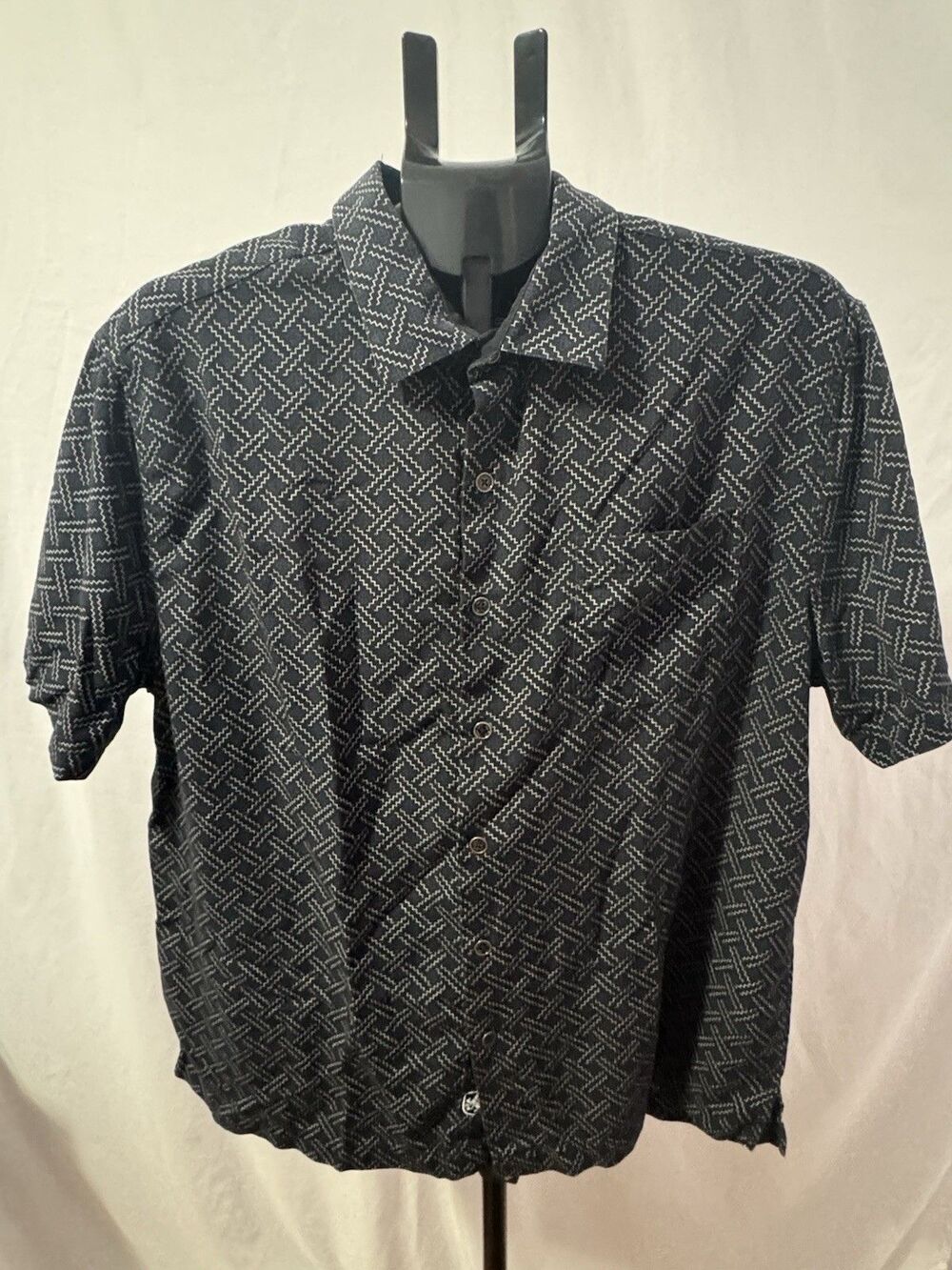 Nat Nast Silk Blend Shirt Geometric Black Charcoal Print Mens L Luxury Original